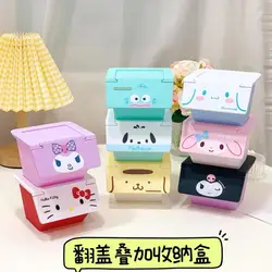 Sanrio Hello Kitty Y2K Desktop Clamshell Storage Box Kuromi My Melody Cinnamoroll Pochacco Jewelry Box Trash Storage Box Gifts