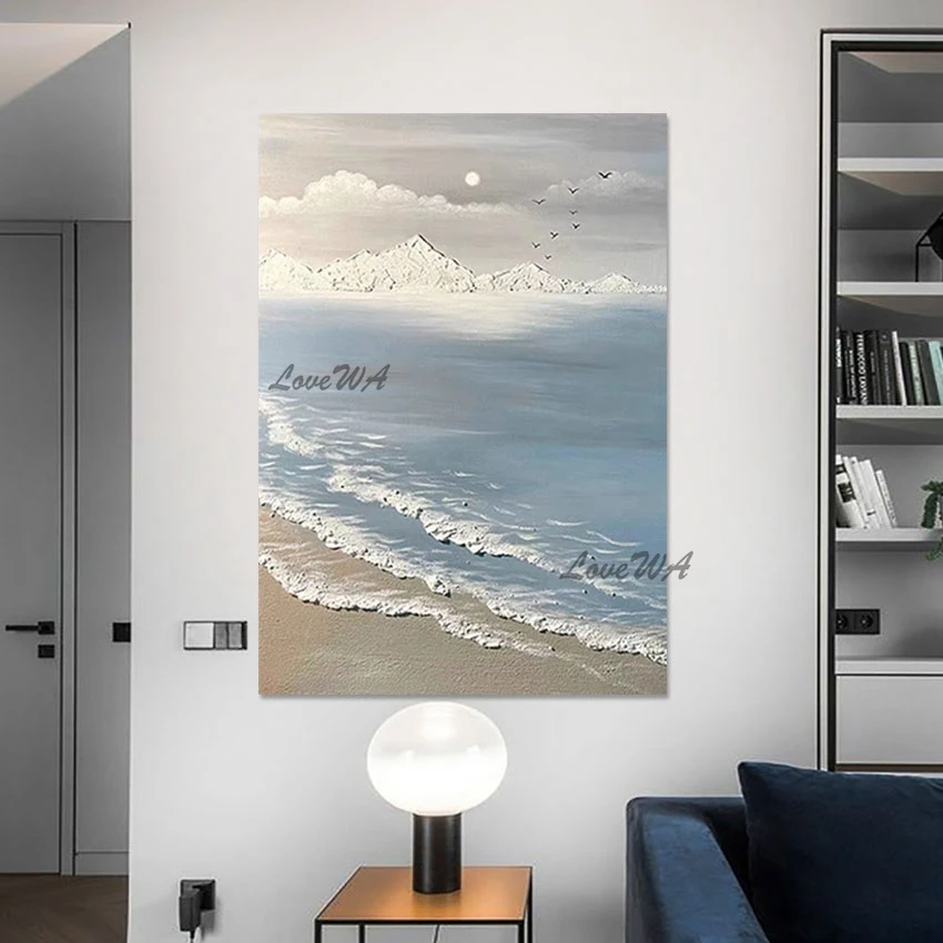 

High Quality Beautiful Seaside Natural Landscape Painting Modern Custom Hand Painted Art Living Room Pictures For Walls