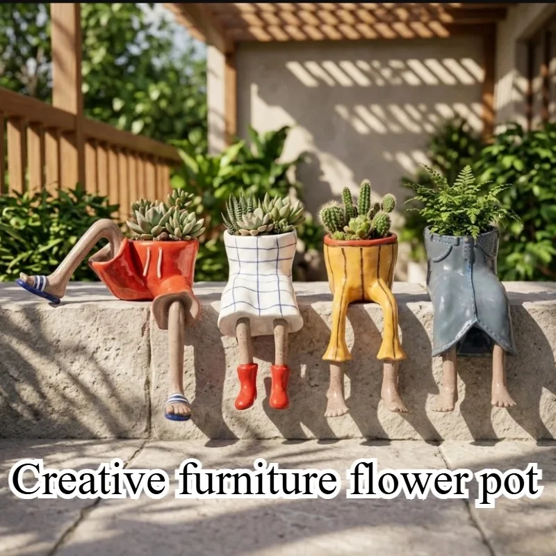 Resin Sitting Legs-Shaped Flowerpots Cute Skirt Pants Cantilevered Plant Pots Unique Creative Leggy Planter for Plant Lovers