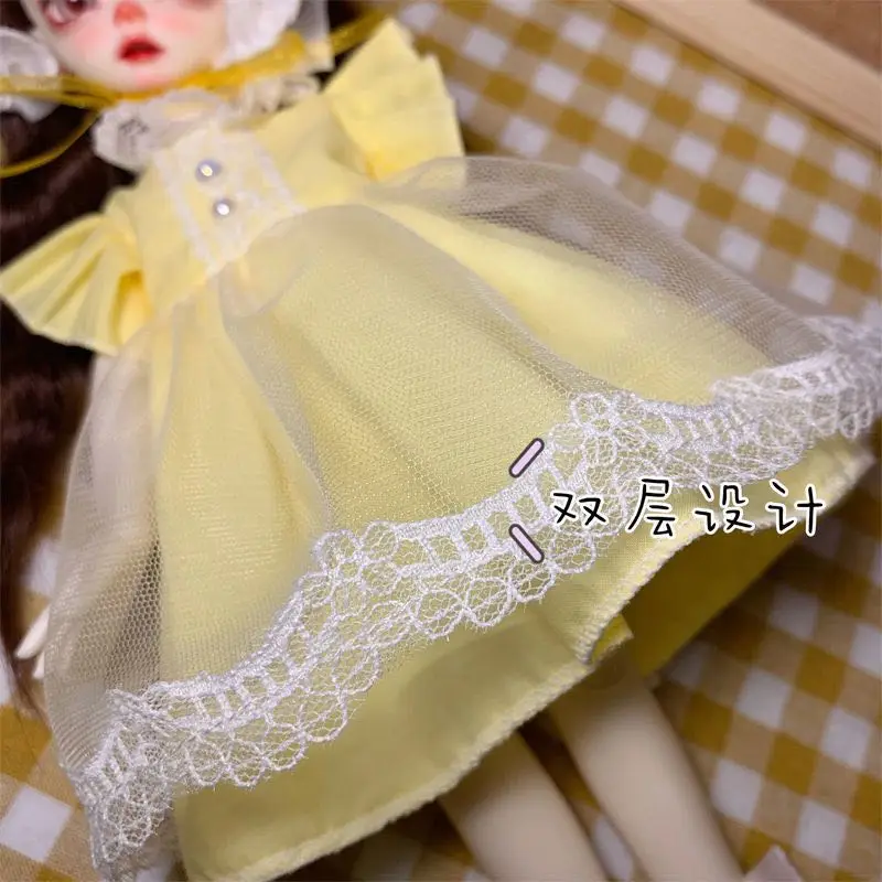 Bjd doll dress 1/6 30cm cremoso giallo maniche svasate gonna vestiti giocattolo (adatto per accessori per bambole 1/6)