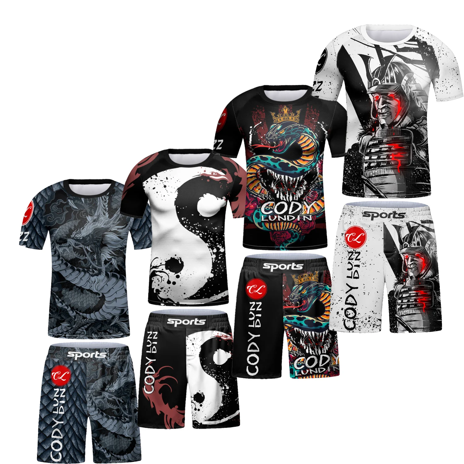 

Cody Lundin Short Sleeve BJJ Rashguard T-shirt+ MMA Shorts 2pcs/set Kickboxing Men Grappling Gym Sport Training Westling Wear