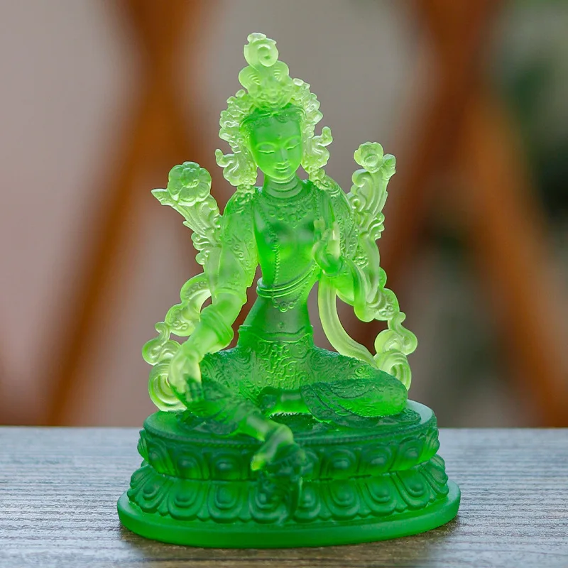 

CZ glazed green Tara Bodhisattva Buddha statue ornament Buddhist hall living room home offering mini small size Buddha statue