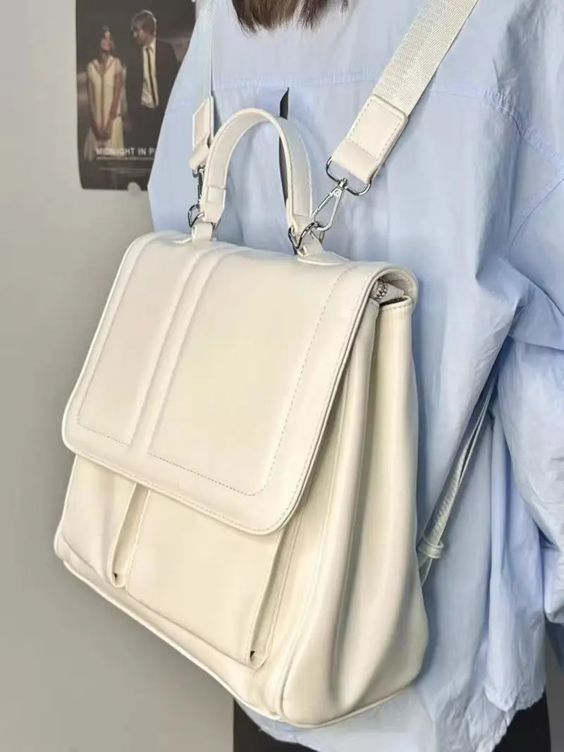 JIAERDI Preppy Style White Backpack Women Vintage Harajuku Pu Leather Y2k Mochila Female High Street Casual Crossbody Bags Chic