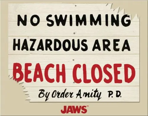 Jaws No Swimming Beach Closed Sign Movie Amity Island Licensed Wall Metal Sign