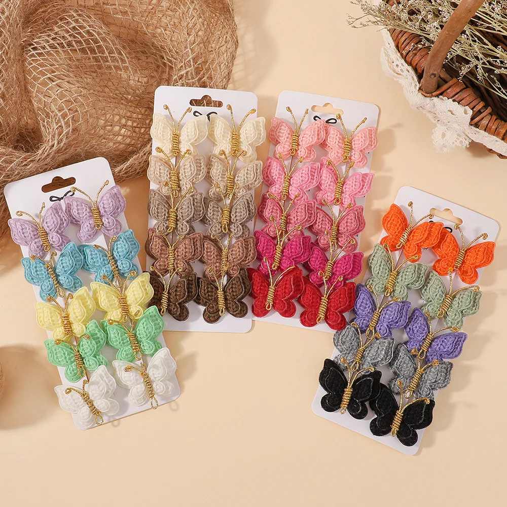 10 قطعة فراشة صغيرة لطيف محبوك مقاطع الشعر الكروشيه لطفلة اليدوية القبعات الصوف مضفر دبابيس الشعر إكسسوارات الشعر #2