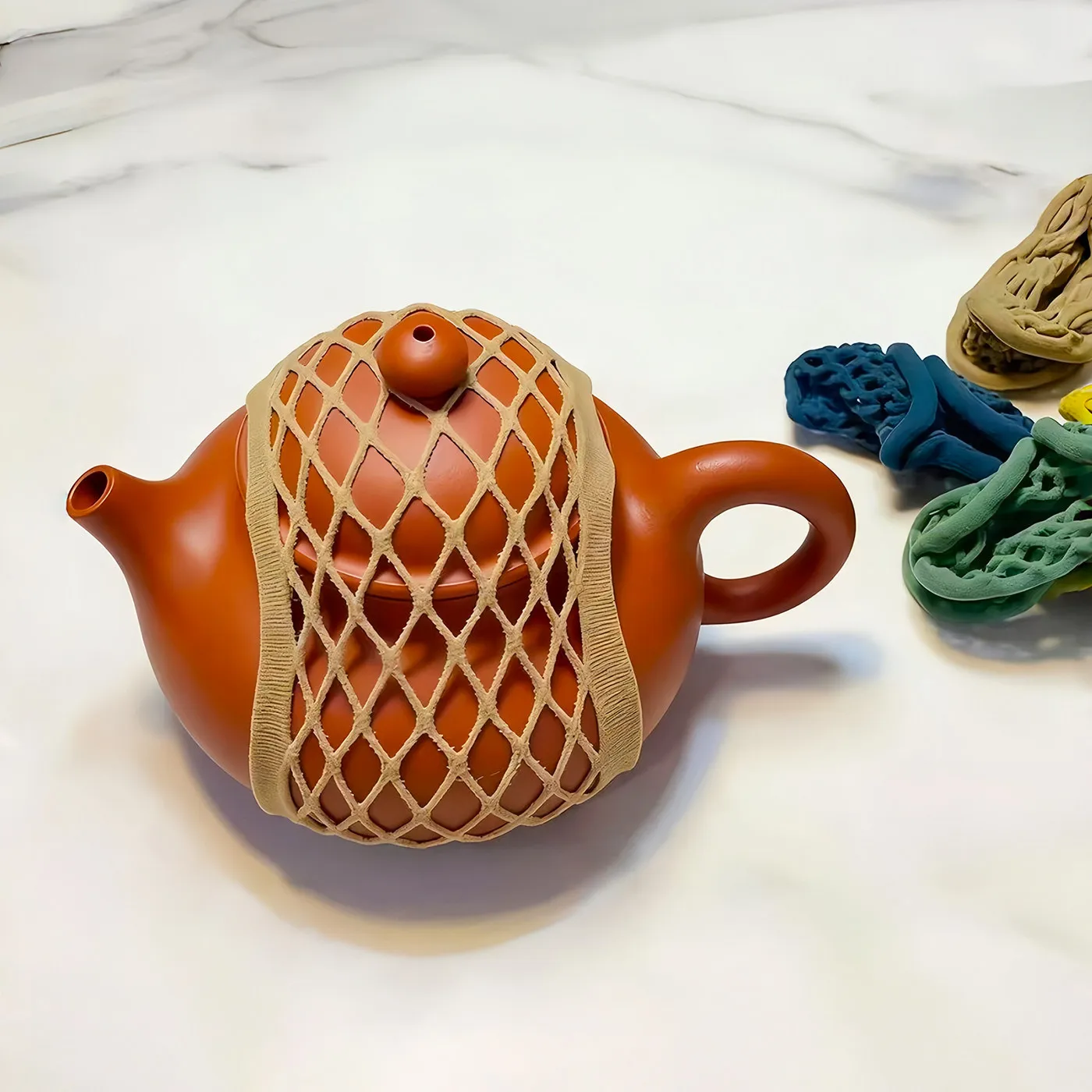 6pcs Teapot Storage Mesh Bag, Teapot Protective Strap, Protective Cover, Outdoor Travel Anti-collision Tea Set Accessories