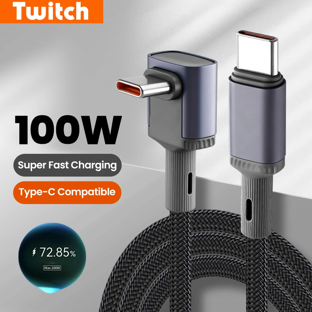 PD100W USB C to Type C Cable Super Fast Charging 90° Elbow Data Cable For iPhone 15 16 17 Samsung iPad Laptop Huawei USB C Cable
