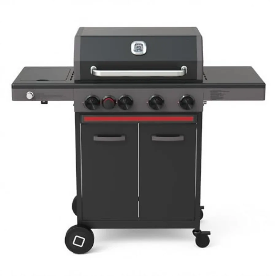 

Газовый гриль на 4 конфорки с инфракрасной боковой горелкой для барбекю на открытом воздухе, 46 500 BTU, с чугунными жаровнями с эмалированным покрытием Diamond-Patte