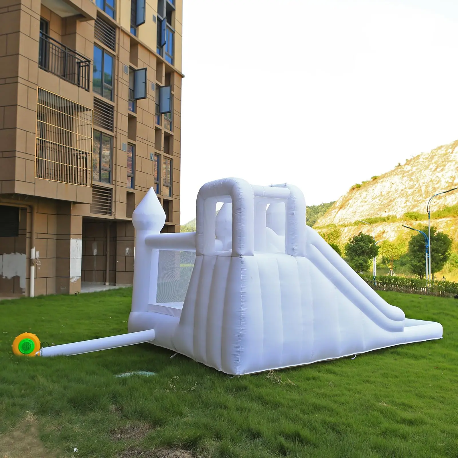 Inflatable White Bounce House Castle with Hair Dryer, Castle Commercial Grade Wedding Bouncer for Kids 3-15 Years Old