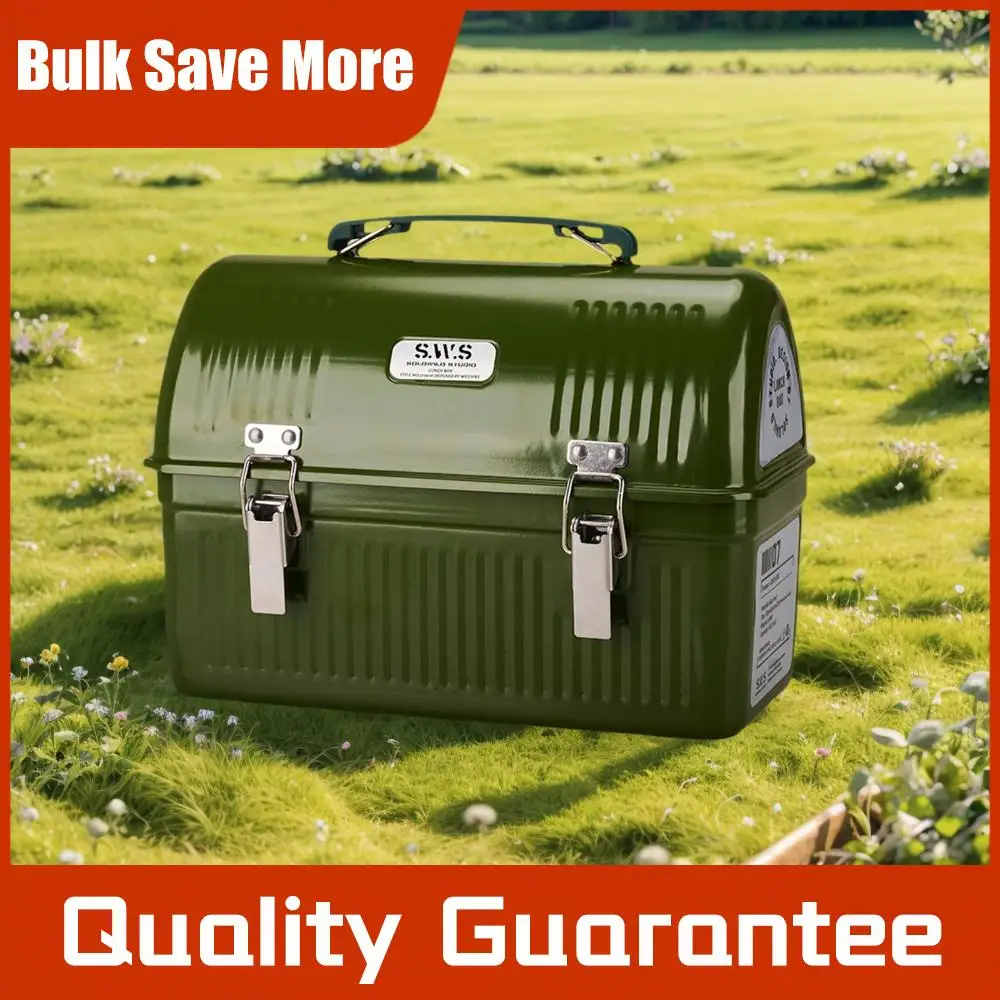 

Ланч-бокс с ручкой и защелкой, ретро-контейнеры из металла, 9,5 л, для офиса, пикника, походов, пляжа