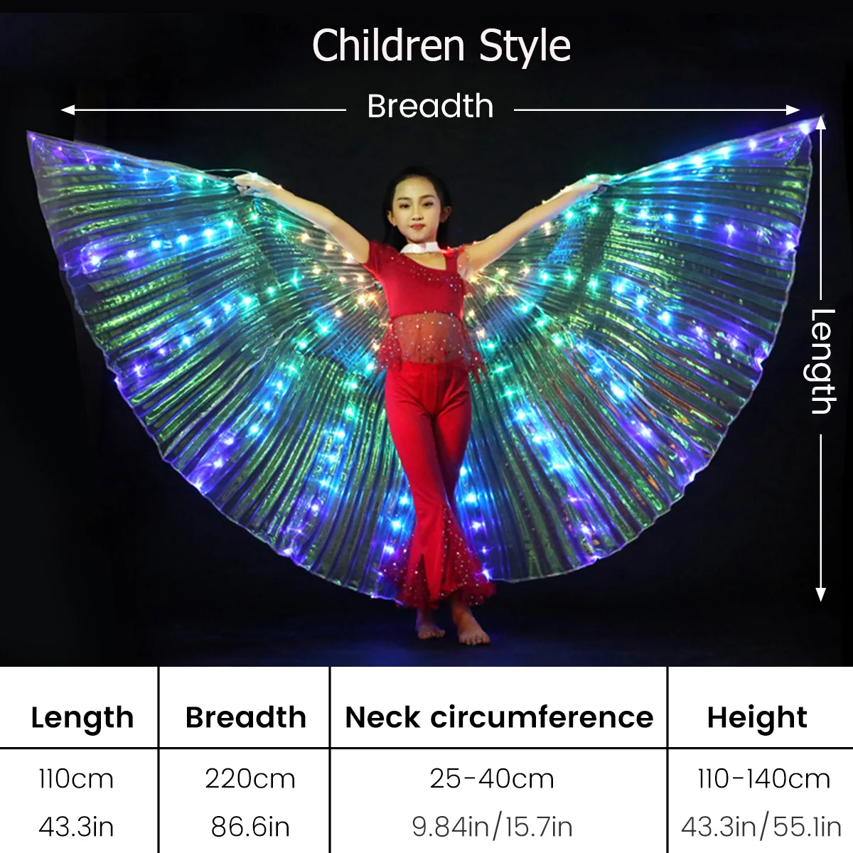 Led Isis Wings, Belly Dance Butterfly Wings with Telescopic Sticks, Glowing Costume, Party Festival Performance Props, 240 Leds