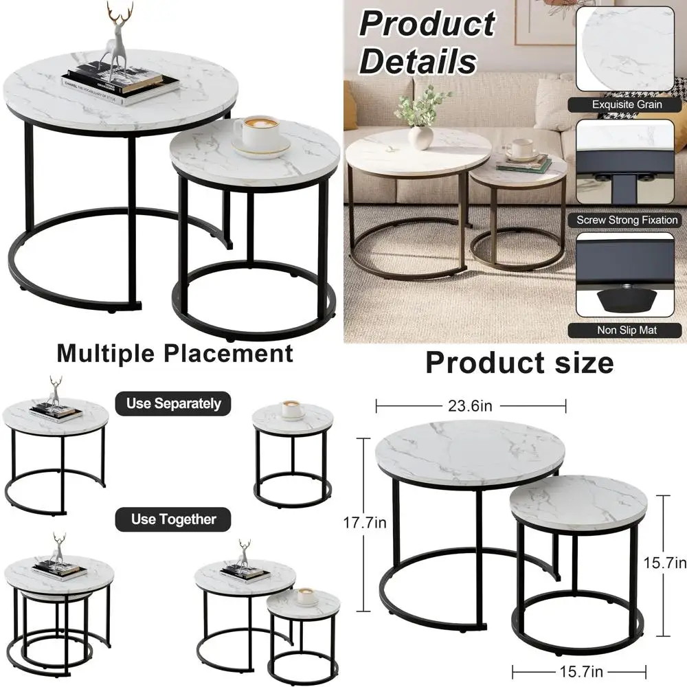 

Набор журнальных столиков из дерева с белыми мраморными столешницами для гостиной, спальни или балкона