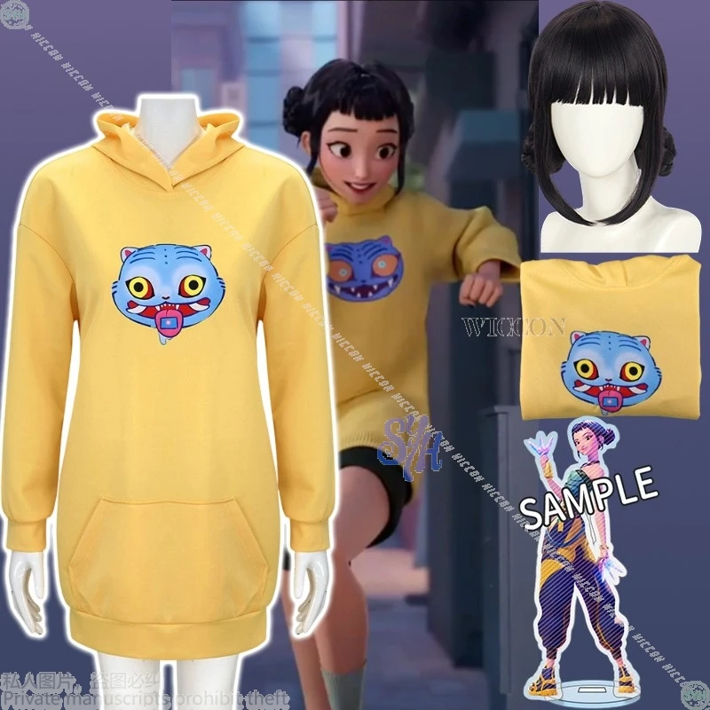 

Kpop Demon Huntrix Zoey Cosplay Anime Costume Kawaii Jirai Kei Yellow Long Sweatshirt Furry Pattern Halloween