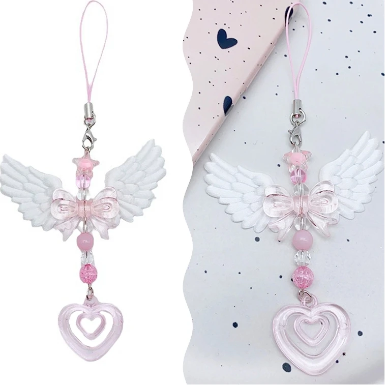 

Очаровательное сердце с бантом и крыльями, подвеска для мобильного телефона, цепочка с подвеской для модных женщин и девочек; Высококачественный брелок для украшения сумки