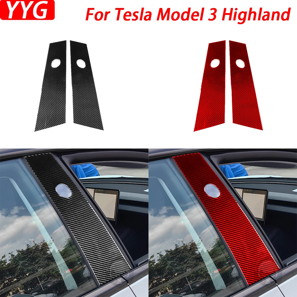 

For Tesla Model 3 Highland 2024 Carbon Fiber External Door B-Pillar Panel Trim Cover Car Interior Decoration Accessories Sticker