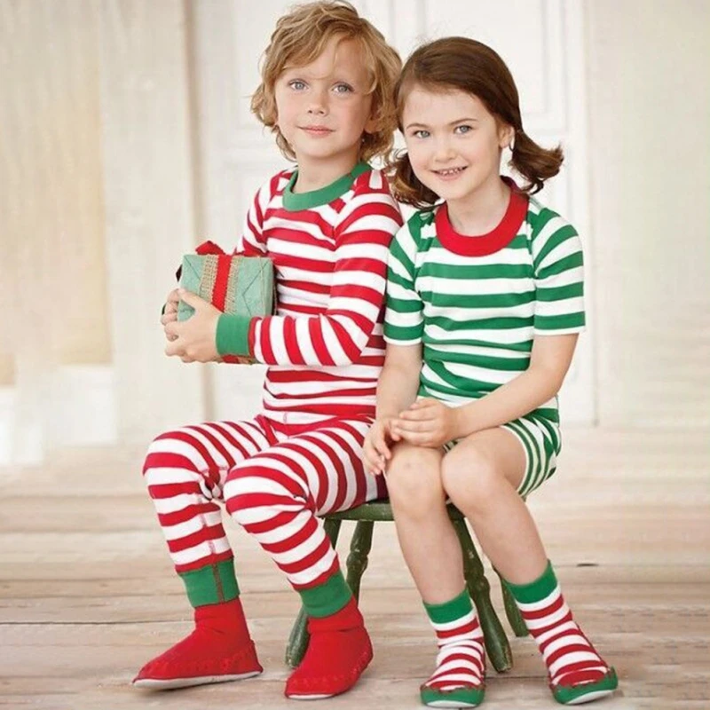 Autumn Children Christmas Boys Girls Home Clothes Striped Two-Piece Set Spring Soft Comfortable Home Sets Clothing