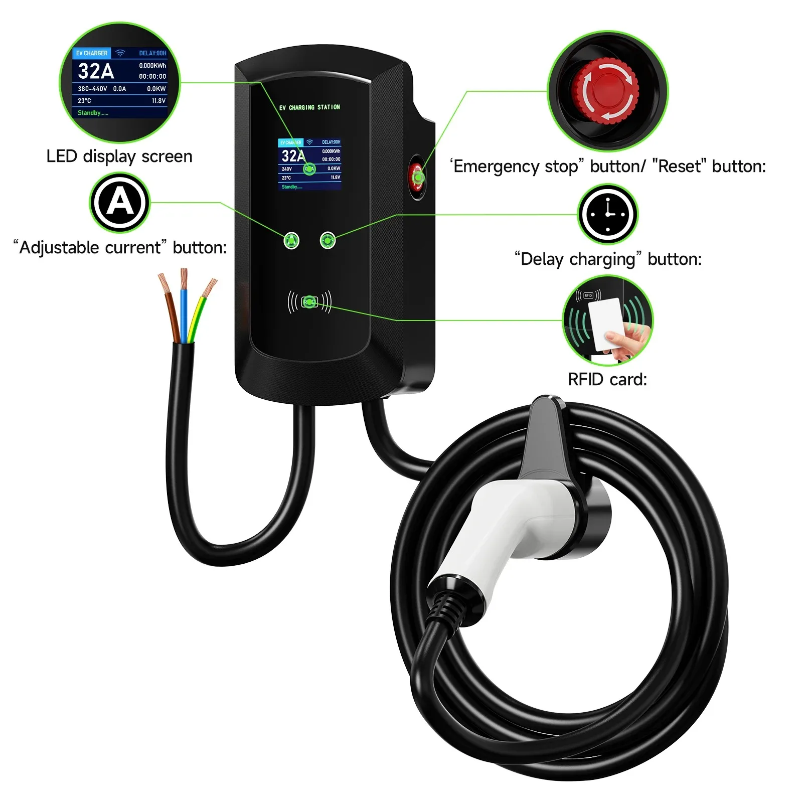 AFEEV 22KW 32A 3Phase EV Ladestation Typ2 IEC62196-2 Elektroauto Ladegerät 7,6/11KW EVSE Wallbox WiFi APP Fernbedienung – Detail 14