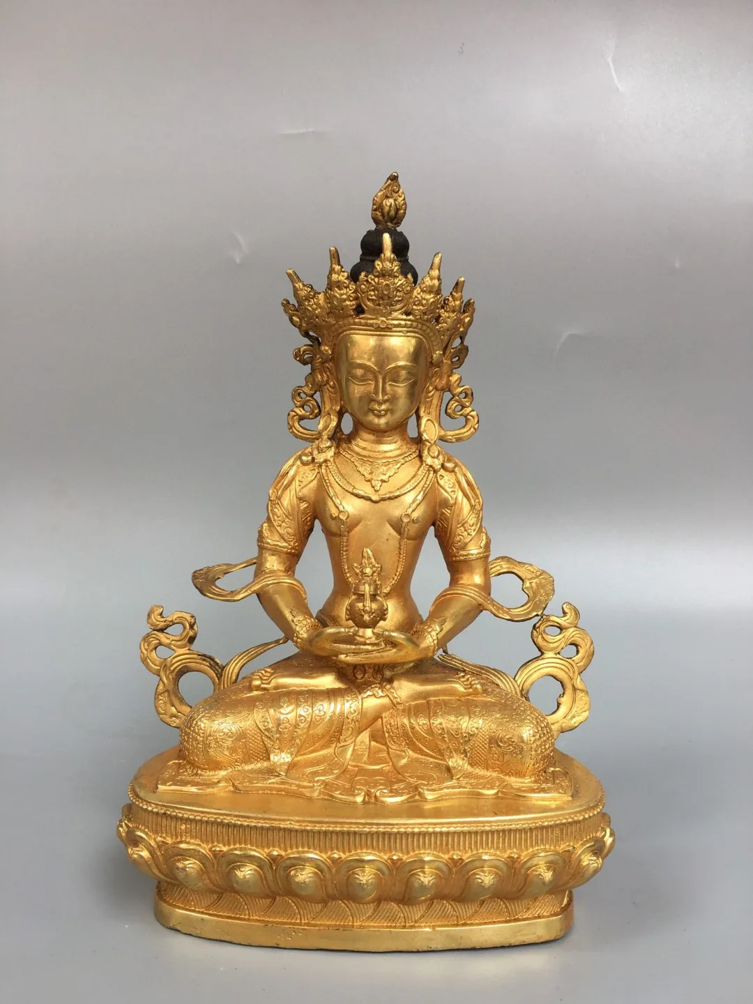 

Tibetan Nepalese Brass Gilt Longevity Buddha Tara Guanyin Small Ornament Home Buddhist Hall Supplies Chinese 20cm