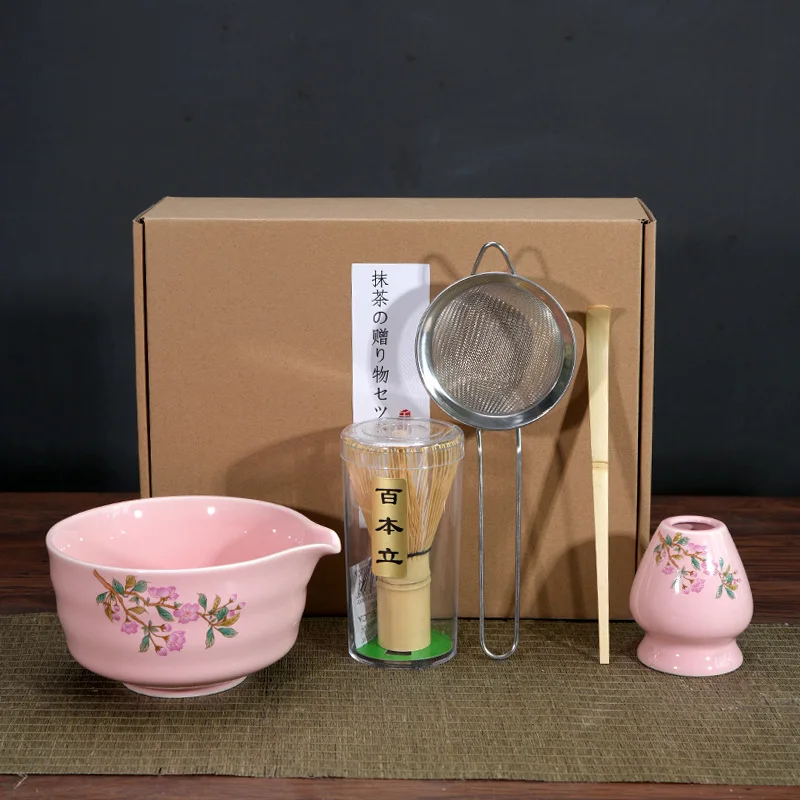 

Sakura patterned 5PC Japanese Matcha Set Bamboo Whisk Ceramic Bowl Song Dynasty Tea Tools Limited Edition Matcha Gift Box