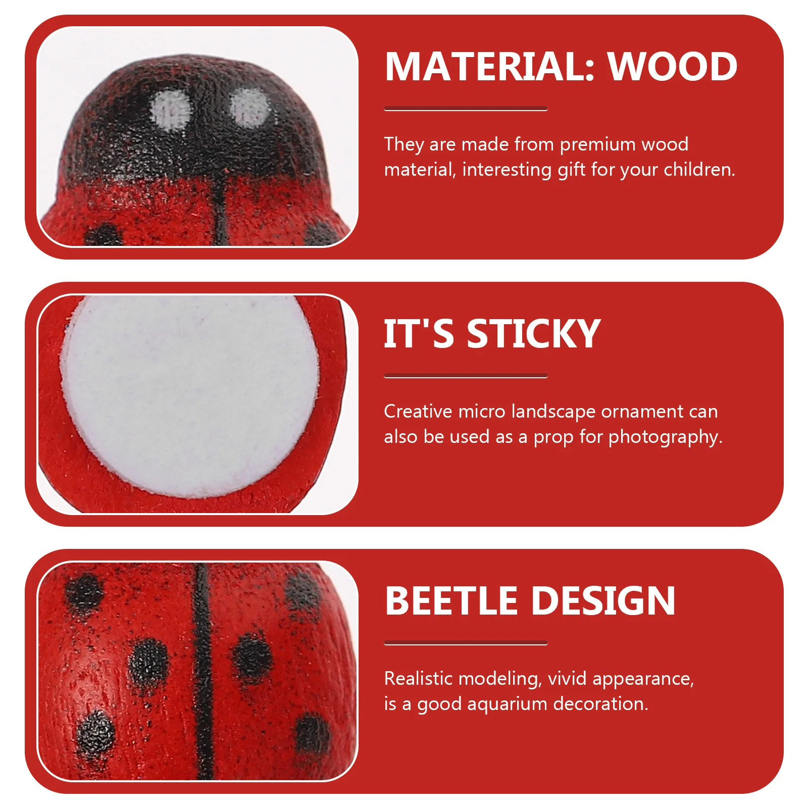 100 pezzi di coccinelle in legno adesivi in miniatura durevoli impermeabili giardino paesaggio arredamento micro paesaggio abbellimento autoadesivo