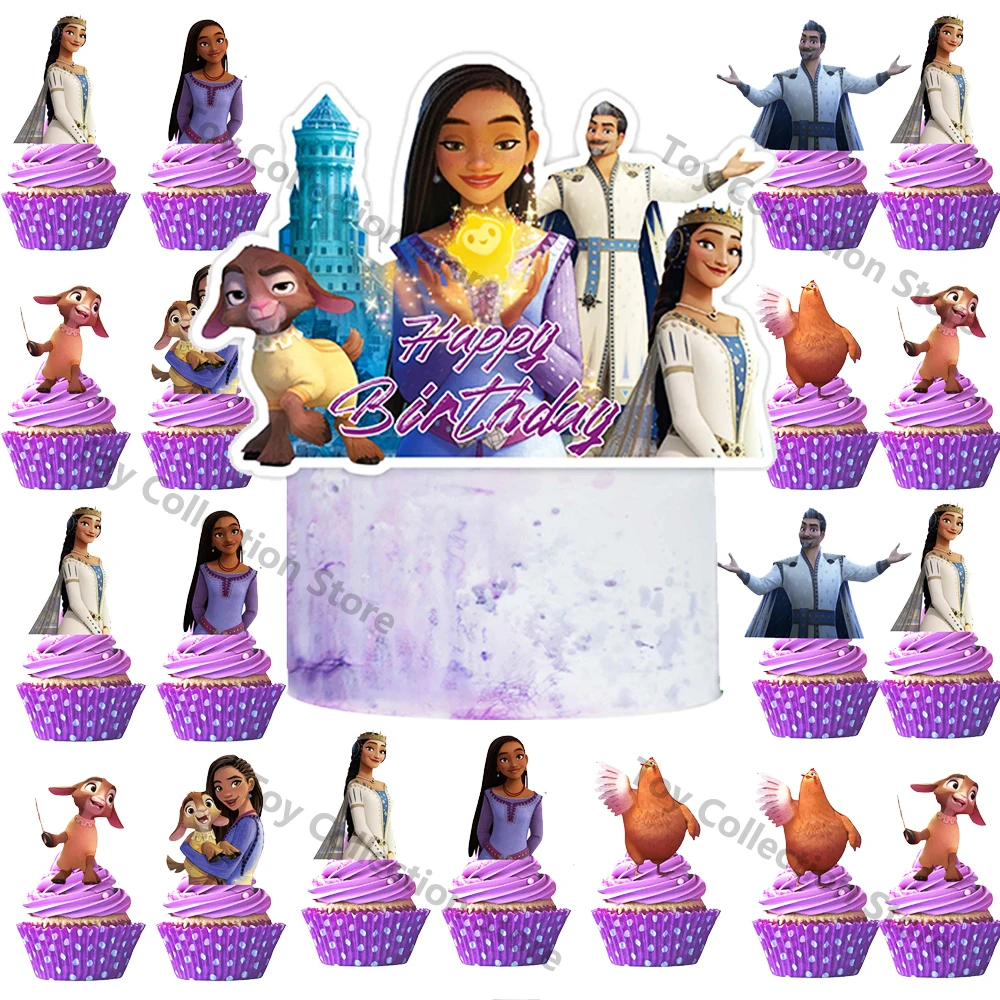 

Purple Disney Wish Asha Goat Theme Purple Cake Decor Baby Shower Kids Girls Birthday Cake Topper Insert DIY Gift Party Supplies