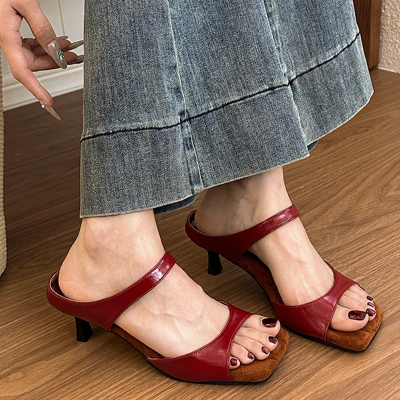 

*Fashionable Elegant/sexy Banquet Hot Selling Slippers Summer New Square Toe Slim Heel Comfortable Casual Slippers for Women