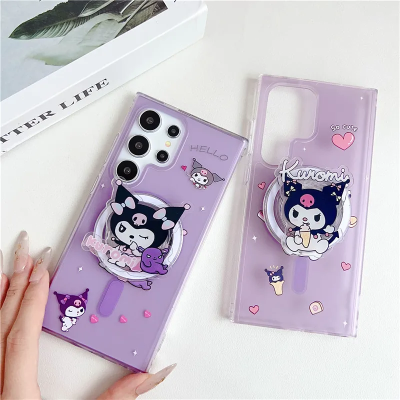 

3D Heart Love Cute Kuromi Ice Cream Magsafe Wireless Charge Phone Case For Samsung S23 S24 Ultra Plus Magnetic Stand