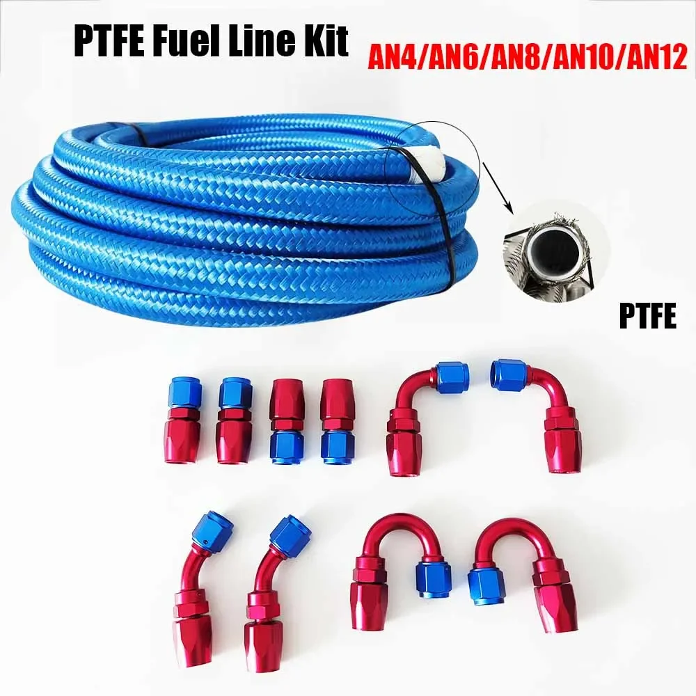 PTFE Racing Brake Hose Fuel Hose Oil Gas Line Tube Swivel Hose End Fittings AN4 AN6 AN8 AN10 AN12 Nylon Stainless Steel Braided