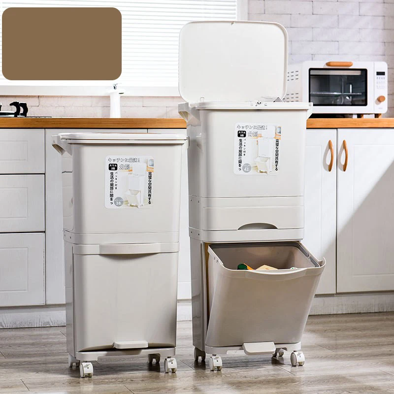 

Household Kitchen Classification Trash Cans Wholesale Kitchen Waste Dry And Wet Separation Pedal Movable Press