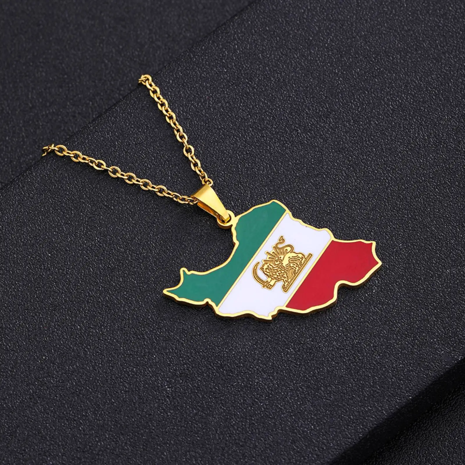 Iran-Karten-Anhänger-Halskette mit Persien-Löwen- und Sonnenemblem, ethnischer Schmuck, Geschenk für Männer und Frauen – Detail 3