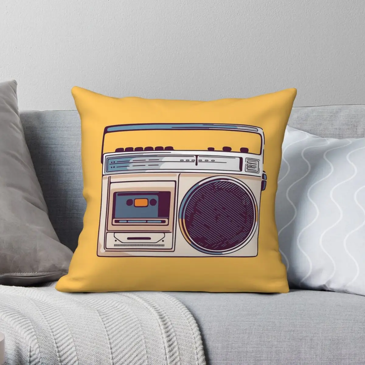 

Retro Radio Boombox Square Pillowcase Polyester Linen Velvet Creative Zip Decorative Pillow Case Home Cushion Cover 45x45