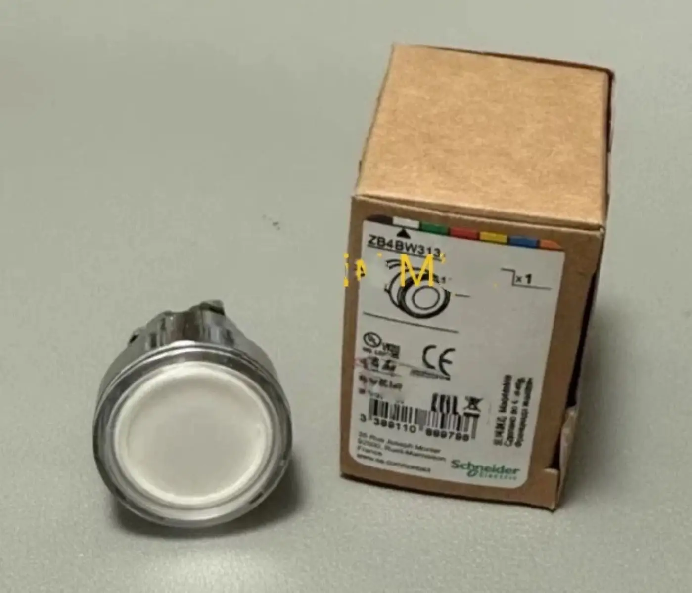ZB4BW313 Head for illuminated push button, Harmony XB4, metal, white flush, 22mm, universal LED, spring return, plan lens