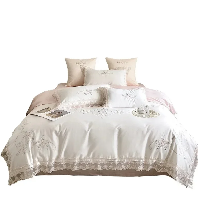 French princess style 120 long-staple cotton, four-piece set, lace embroidered quilt cover pure cotton