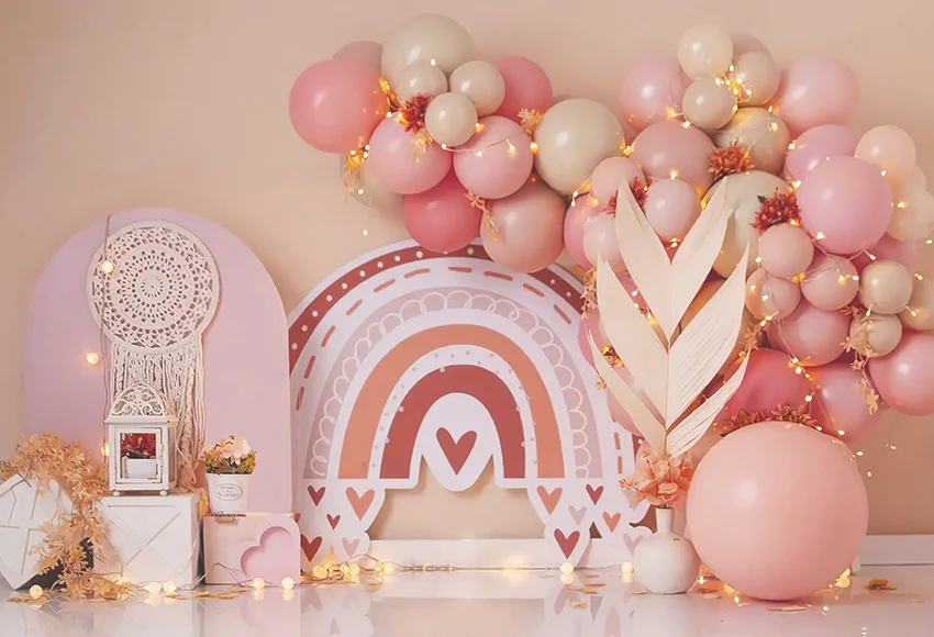 Mehofond Photography Background Pink Arch Balloons Girl Boy 1st Birthday Party Cake Smash Portrait Decor Backdrop Photo Studio