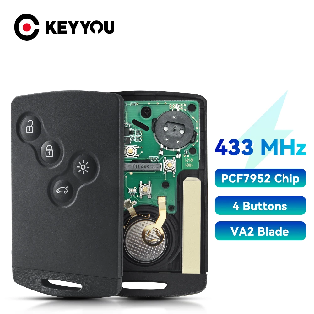 

KEYYOU With Battery 433MHz PCF7952 Chip Card Remote Car Key For Renault Megane3 Fluence Scenic Laguna 3 Koleos Clio Control Key