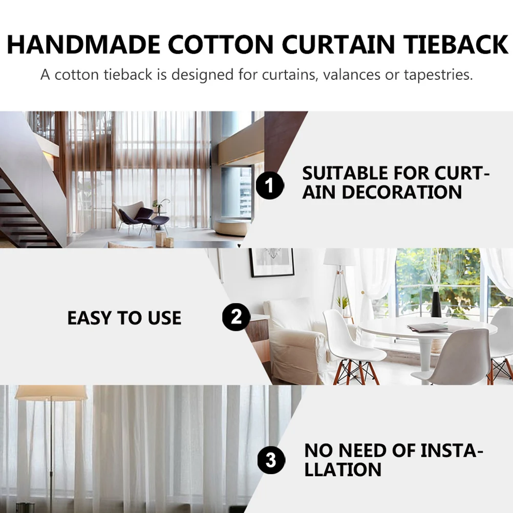 

2 pcs Hand-Woven Cotton Curtain Tiebacks Decorative Tieback For Curtains Valances Tapestries No Installation Needed Creative