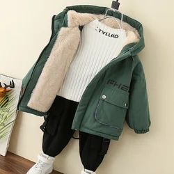 Boys Coat Jacket Overcoat Cotton 2023 In Stock Warm Thicken Velvet Winter Sports Teenager School Kids Children's Clothing