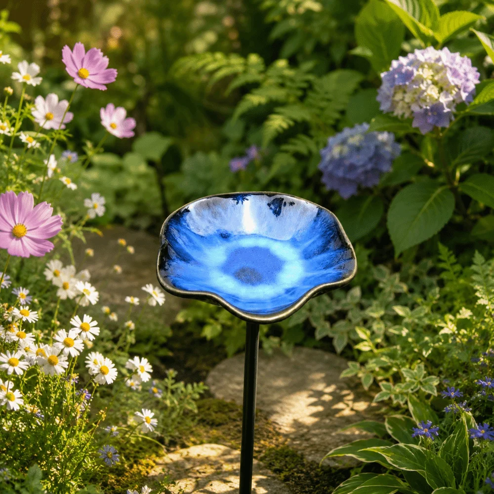 Ceramic Bee Butterfly Water Feeder Watering Station Decoration Bird Bath Stake Ground Insert Creative Bird Feeder Tray
