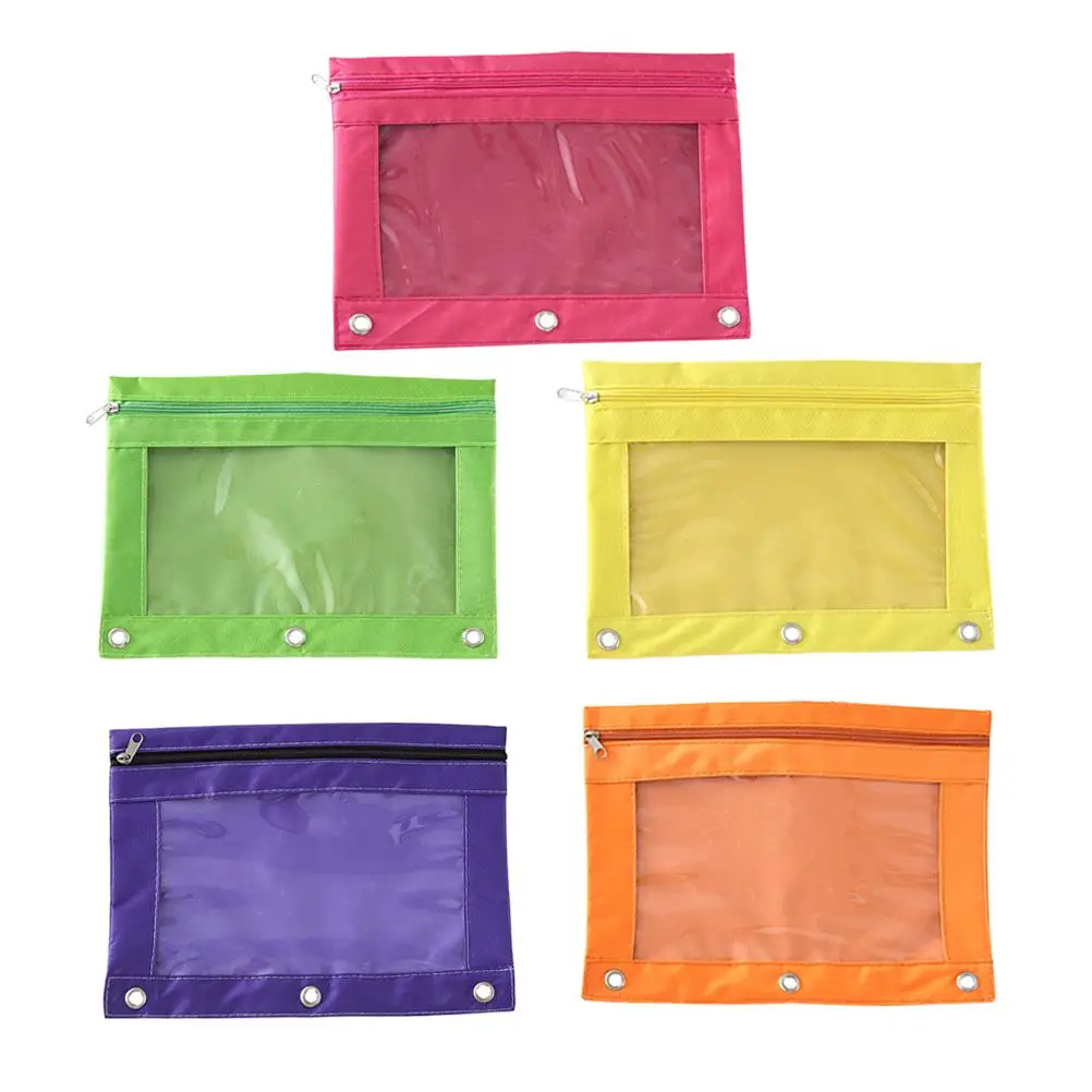 5 Pcs Pencil Case Stationery Pouch Organizer File Bag 3 Ring High Capacity Pink Box