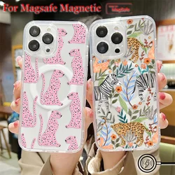 Fashion Pink Leopard Magsafe Magnetic Phone Case for iPhone 16 15 14 13 12 11 8 7 Plus Pro Max X XR XSMax Soft Clear Tpu Cover