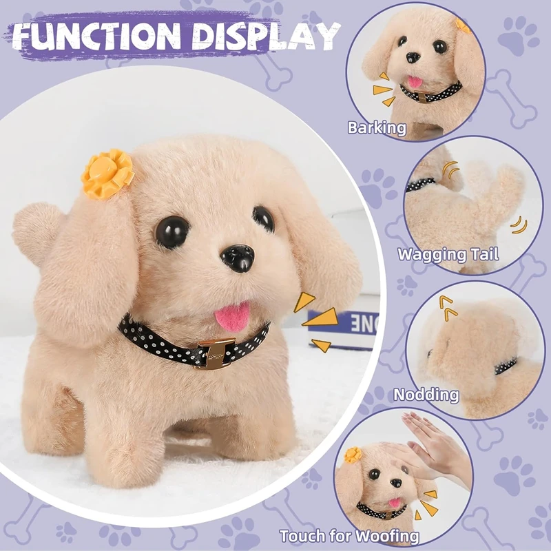 مجموعة ألعاب الكلاب الأليفة الكهربائية القطيفة للأطفال يمكن المشي وجعل صوتًا واقعيًا للجرو والقطط لعبة الحيوانات الأليفة الإلكترونية للأولاد والبنات هدية #4