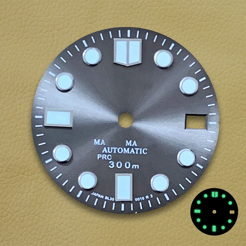 Quadrante S da 28.5mm quadrante smaltato Sunburst adatto per movimento NH35/NH36 C3 accessori per la modifica dell'orologio luminoso verde forte