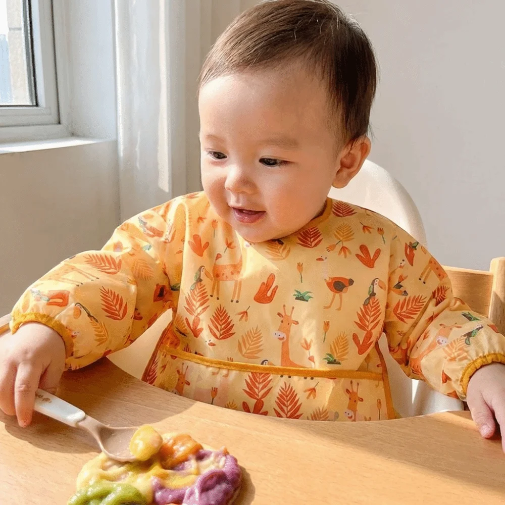 

Cute Cartoon Baby Bibs Colorful Design Soft Material Waterproof Bib Long Sleeve Waterproof Fabric Self Feeding Apron