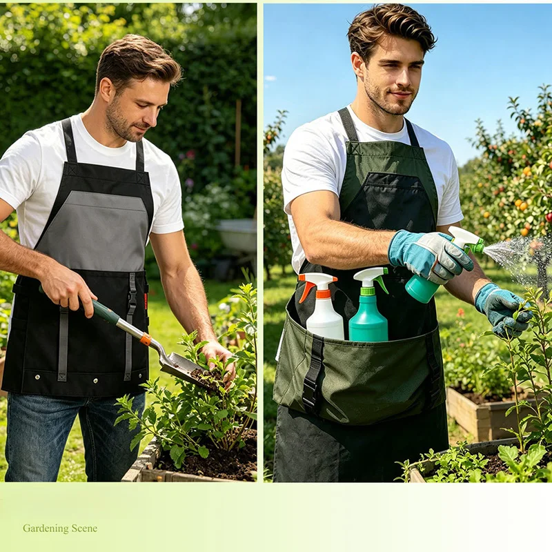 Gardening Apron Polyester Oxford Fabric Multi Tool Pockets Large Harvest Pouch Adjustable Unisex Work Apron Garden Picking Farm