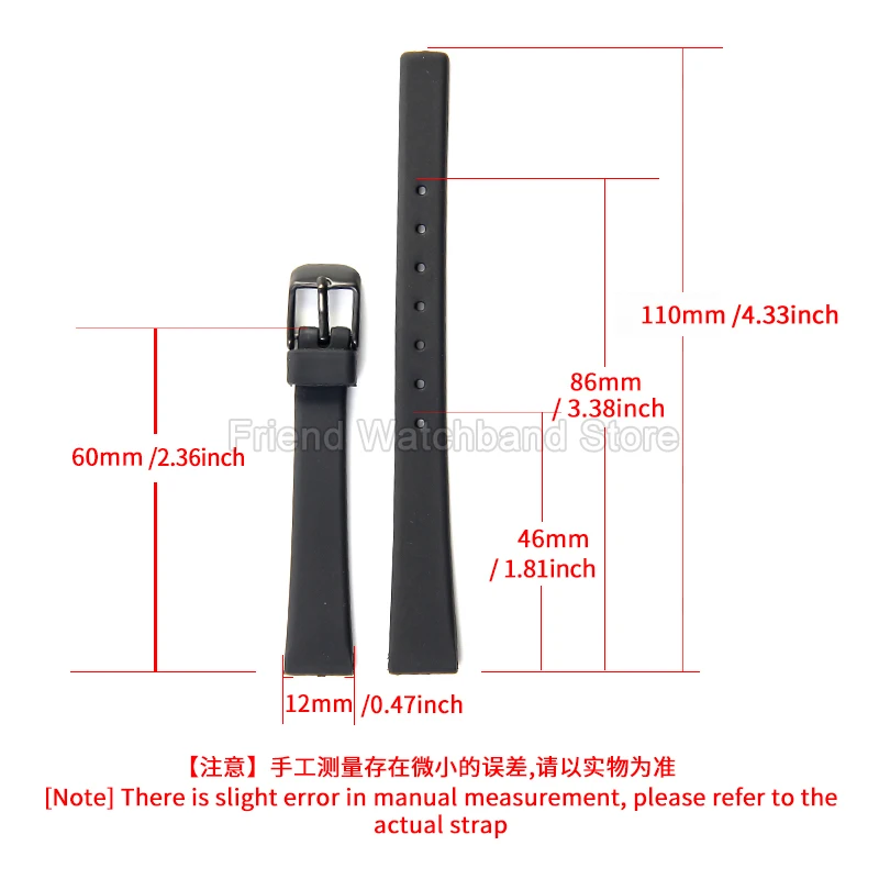 AllDay Comfort Watchband 12mm for Casio LQ142/140/139 Silicone Strap Black Hypoallergenic SkinSafe Special Interface Steel Clasp