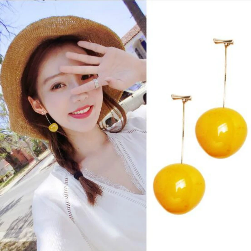 Korean Fashio Yellow Cherry Cute Personality Minimalist Cherry Earrings for Women Wedding Party Jewelry Gift Pendientes Mujer