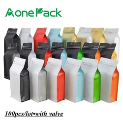 100pcs Food Grade Plastic Foil Packaging Bag for Coffee 100g 250g 500g Side Gusset Coffee Bean Bag With Valve Flat Bottom Bags