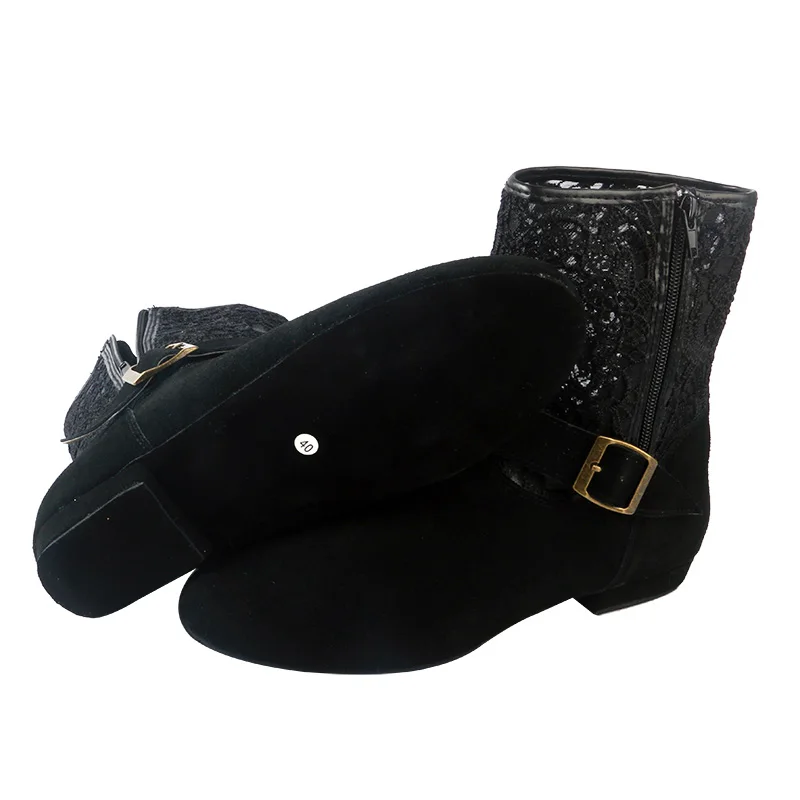 

Wedopus черные замшевые кожаные танцевальные домашние сапоги на плоском каблуке, высококачественные танцевальные ботинки для женщин с кружевом