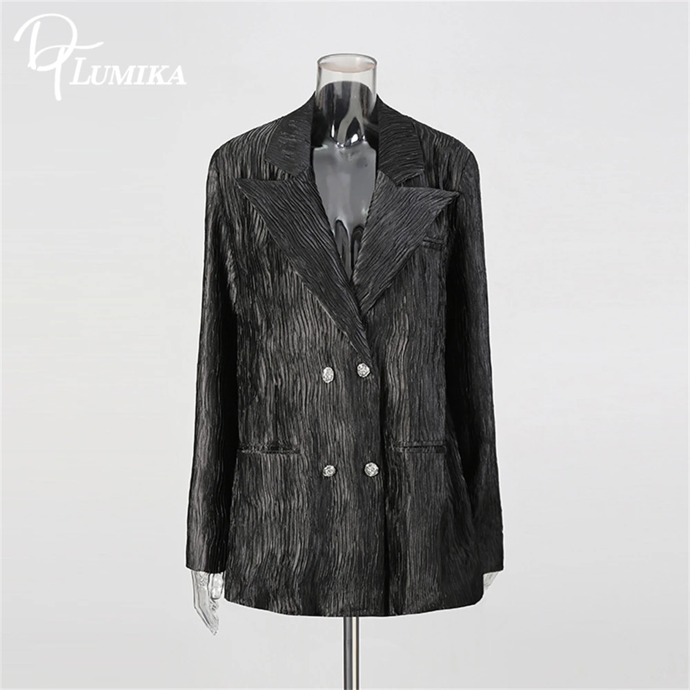 سترة بدلة DTLumika العصرية ذات الطيات المزدوجة الصدر للنساء لخريف 2025 سترة بدلة طويلة جديدة بدلة نسائية عصرية