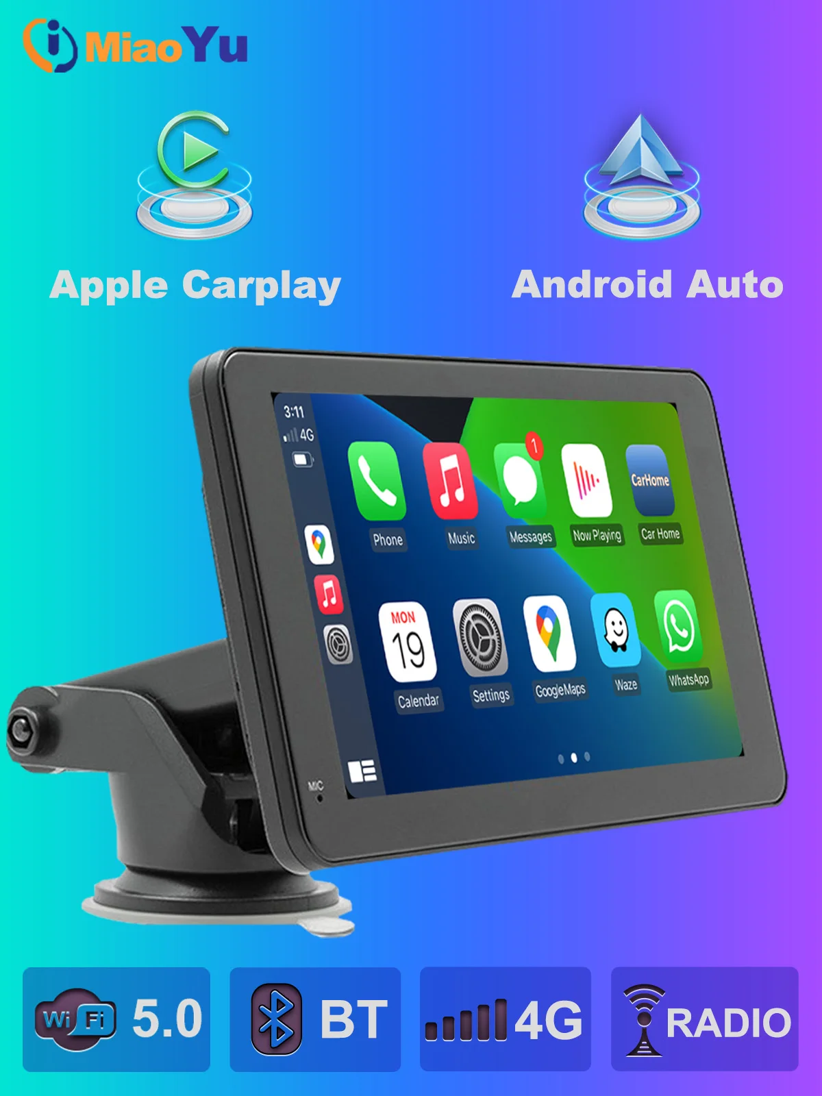 Portable Car Stereo Apple Carplay&Android Auto 7 Inch for Car Plug in Wireless Carplay Dash  Mount GPS Navigation Mirror Link